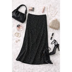 Flynn Skye Women's Polka Dot Pull-On Maxi Skirt Black/White Rayon Size S